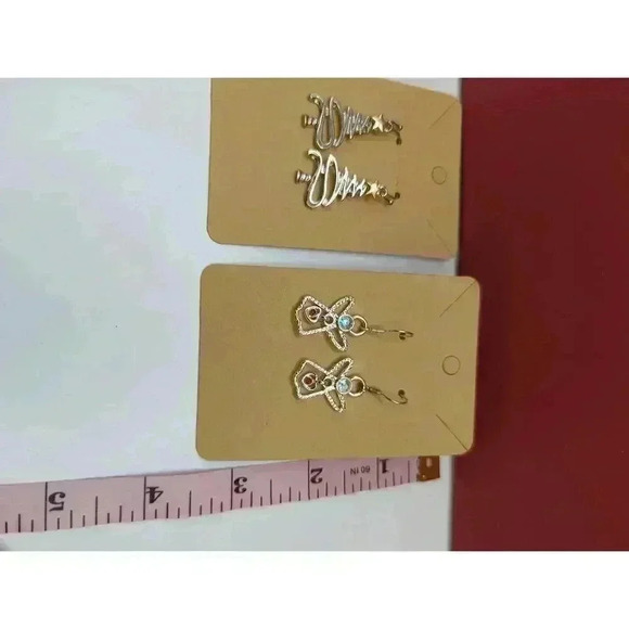 Holiday Earring Duo Christmas Tree Angel Dangle Metallic Gem Embellished Womens - Picture 4 of 4